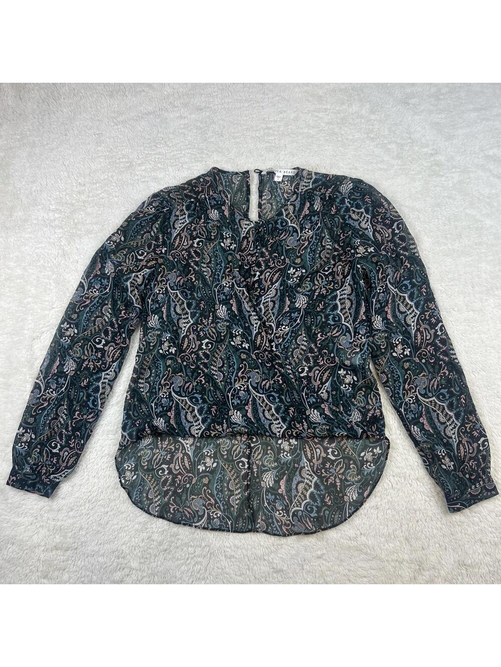 Veronica Beard Women's Paisley Long Sleeve Sheer Blouse Top Size Small